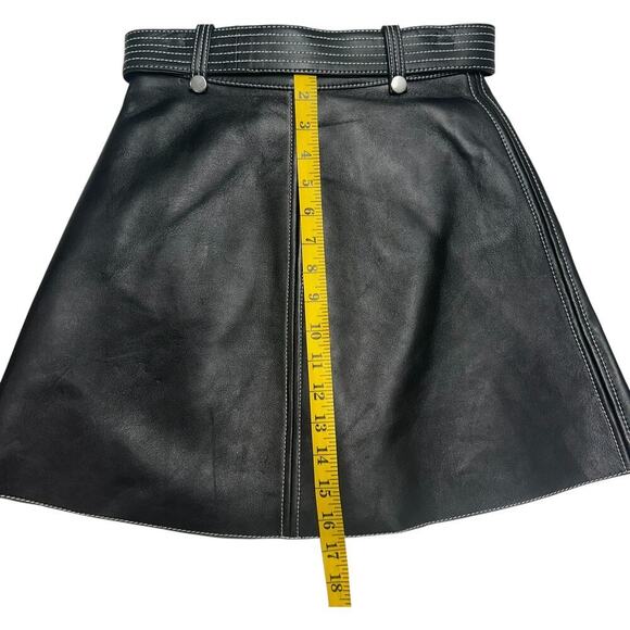 Nwts Maje Jouki Trapeze Black A-Line Belted Leather Mini Skirt (34) - Picture 7 of 15